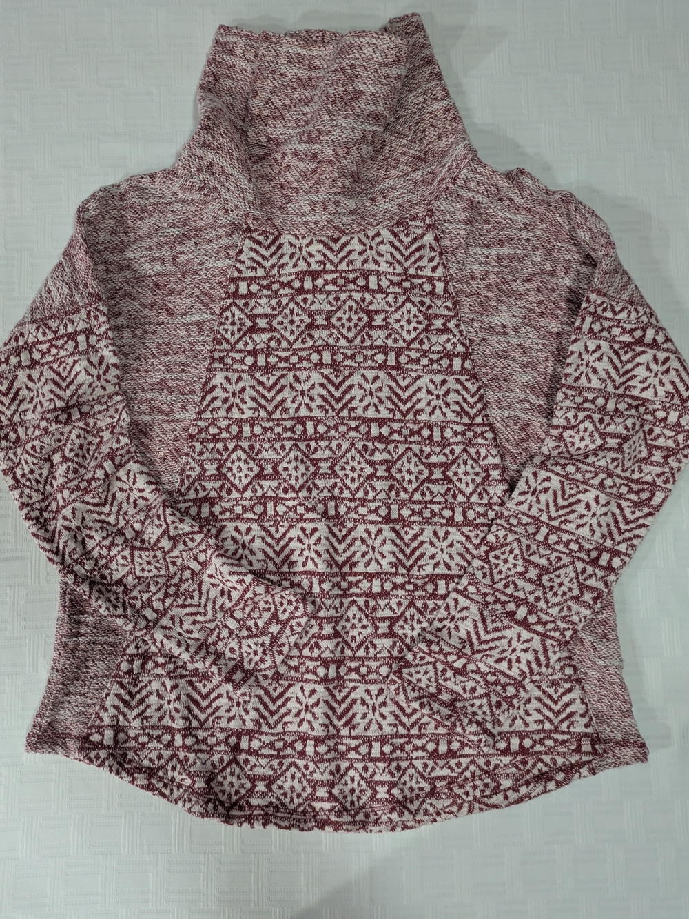 44Β° NORTH Women's Small Burgundy Fair Isle Cowl Neck Knit Sweater Pullover